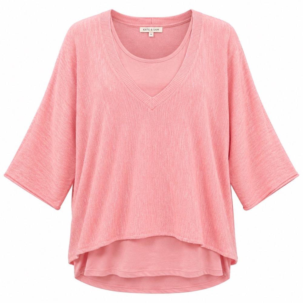 Kate & Sam Layered V-Neck Sweater Tank Set Rayon XXL Pink Coquette Casual